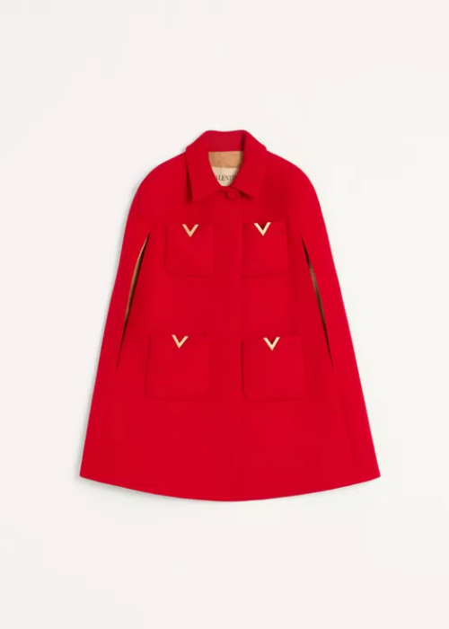Drill Double Cape for Woman in Red | Valentino IN