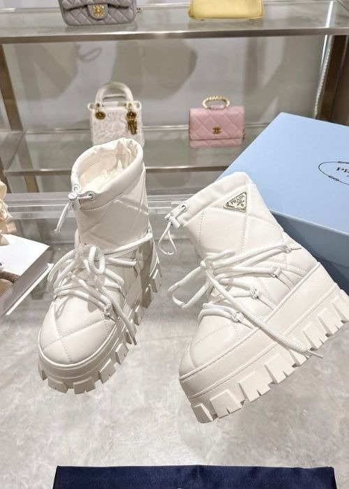Prada Shearling Après-Ski Booties – Optic White Leather