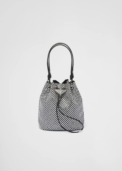 Prada Embellished Satin Mini Pouch in Silver 
