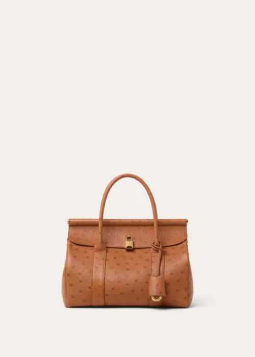 Loom bag L25 Ostrich Leather Cognac/Sun Gold