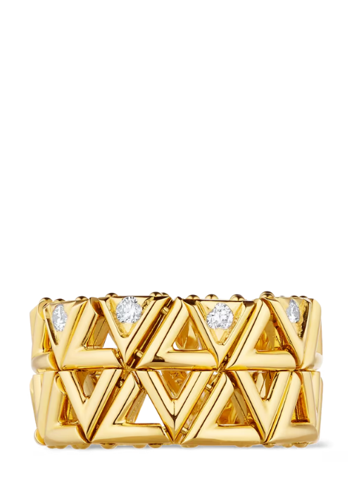 LV Volt Mesh Ring, Yellow Gold And Diamonds