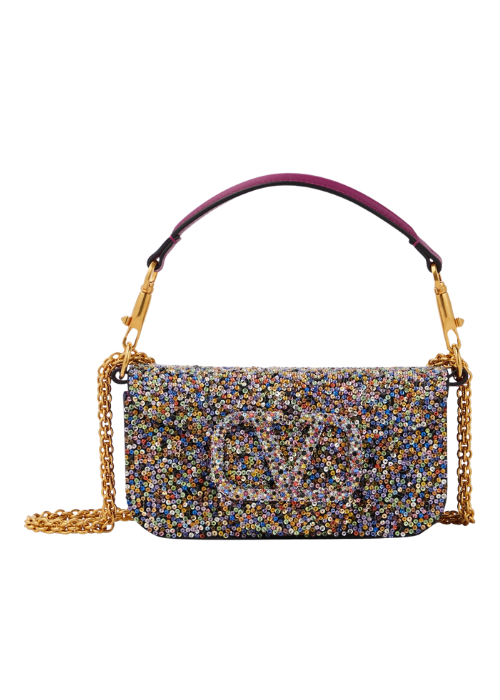 Valentino Garavani Small Locò Shoulder Bag with Rhinestones in Multicolour