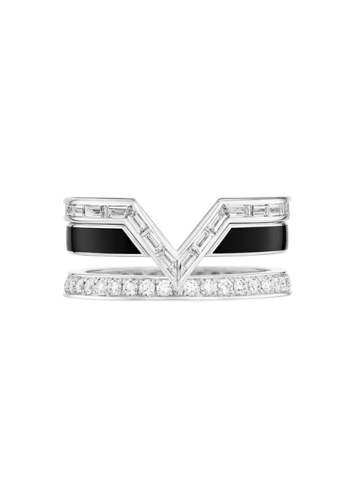 Pure V Ring, White Gold, Black Lacquer and Diamonds