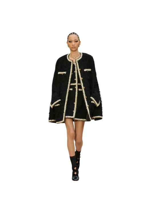 Short dress - Wool tweed, black & ecru — Fashion 