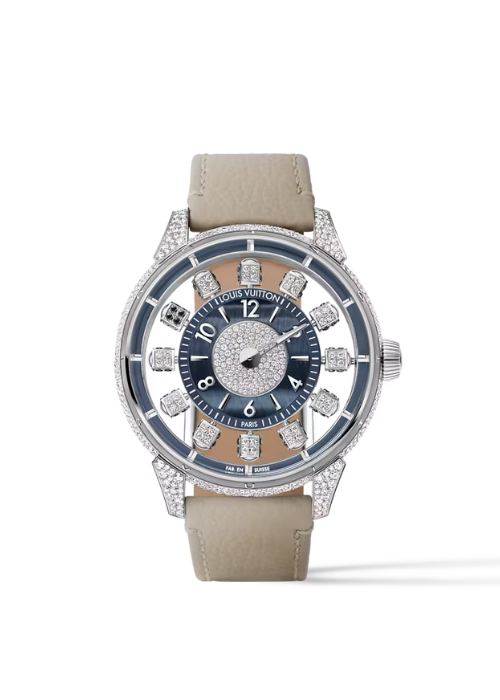 Tambour Taiko Spin Time Air, Automatic, 42.5mm, White gold, Hawk's eye and diamonds