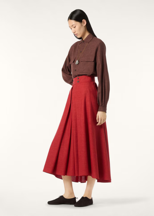 Petra Skirt Virgin Wool, Silk, Linen Crimson Blaze