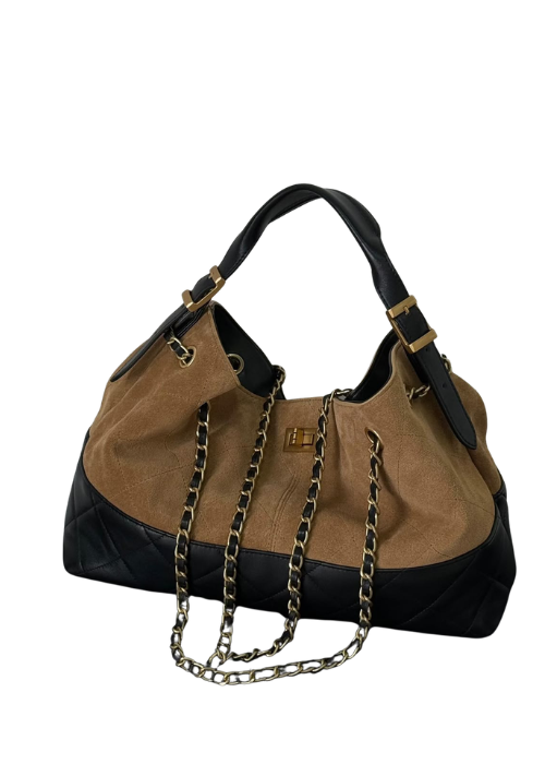 Chanel Large Quilted Suede and Calfskin Hobo Bag
