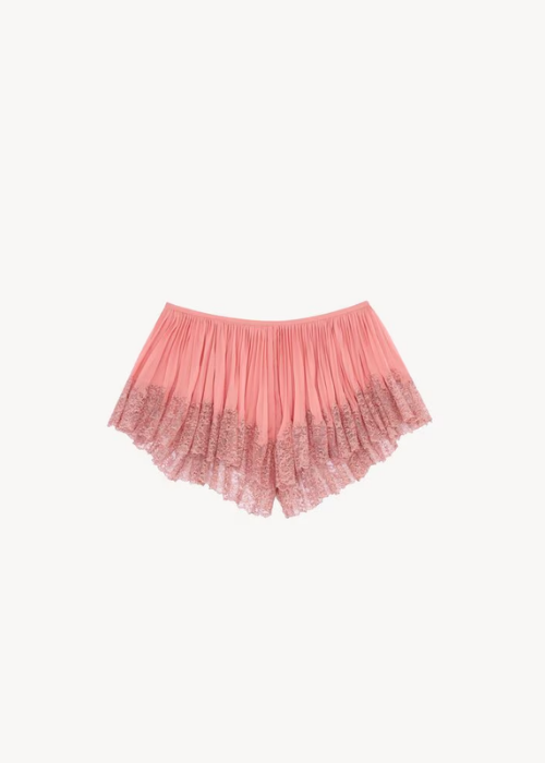 pleated lingerie shorts in silk crepe muslin in Pink 