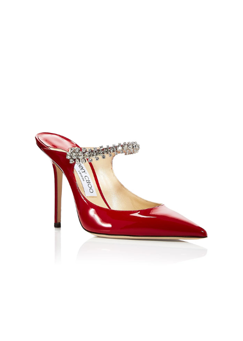 Red Patent Leather Mules with Crystal Bow
