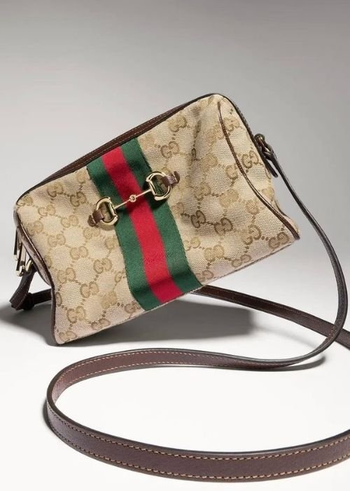 Gucci Horsebit Web Small Camera Bag in Beige/Ebene GG Supreme Canvas