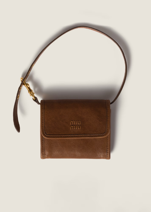 Oak Nappa Leather Wallet With Shoulder Strap