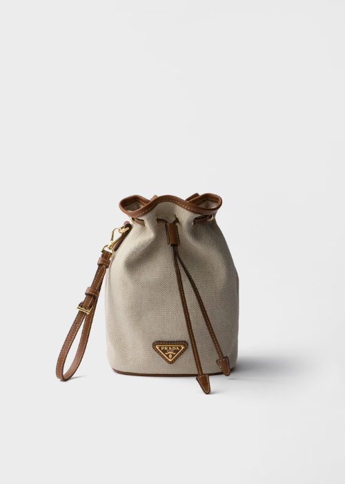 Prada Canvas and Leather Pouch in Beige/Cognac