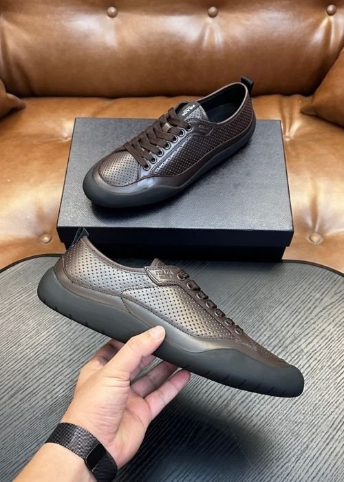 Prada Perforated Leather Low-Top Sneakers – Dark Espresso Brown