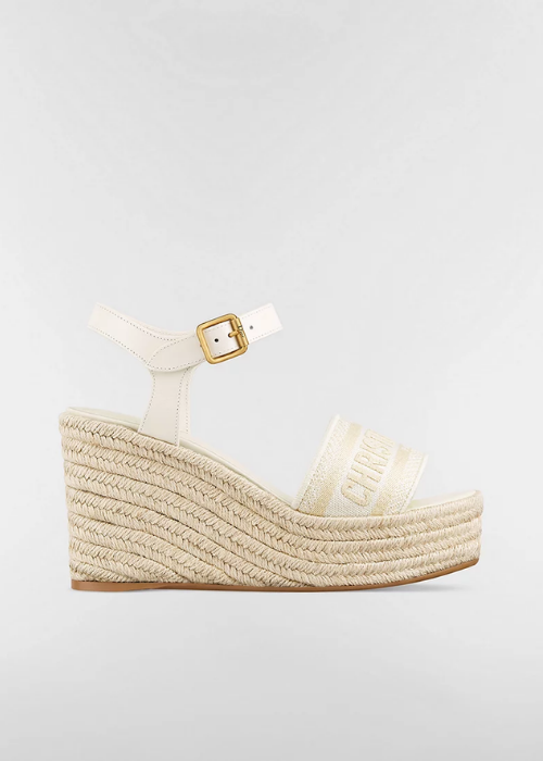 Dway Wedge Sandal White Calfskin and Embroidered