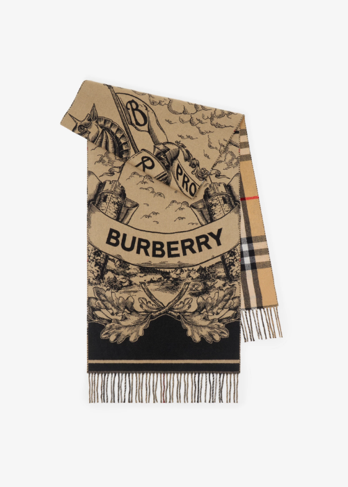 Burberry Wide Reversible EKD Cashmere Scarf