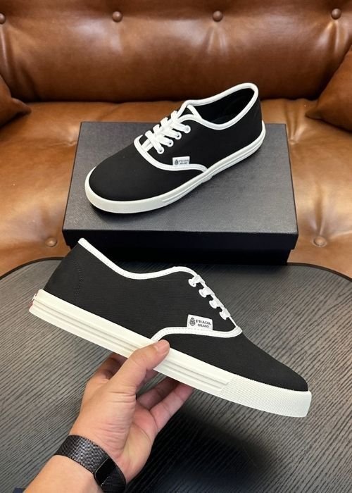 Prada Canvas Low-Top Sneakers in Black and White