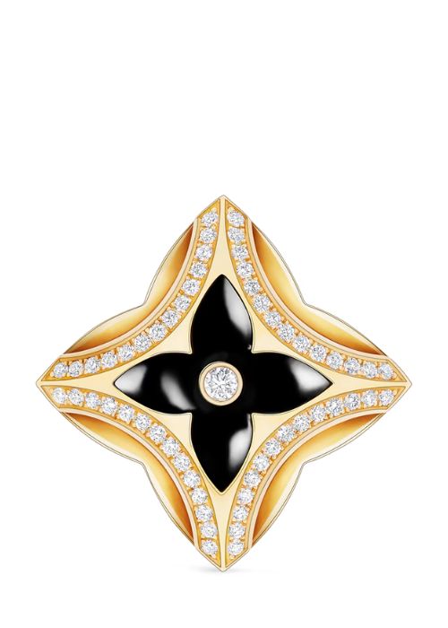 Ever Blossom Brooch, Yellow Gold, Onyx & Diamonds