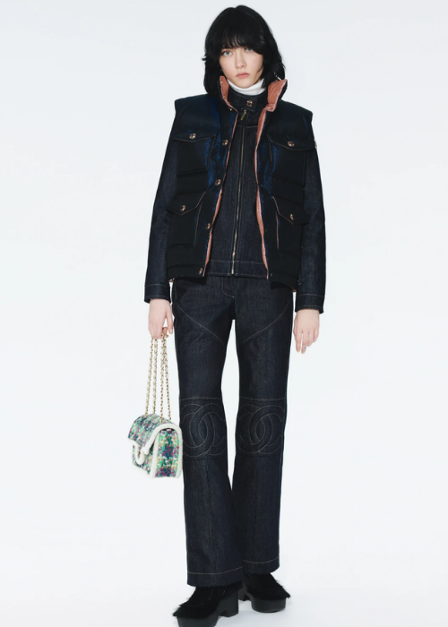 Puffer coat - Silk, navy blue — Fashion | CHANEL
