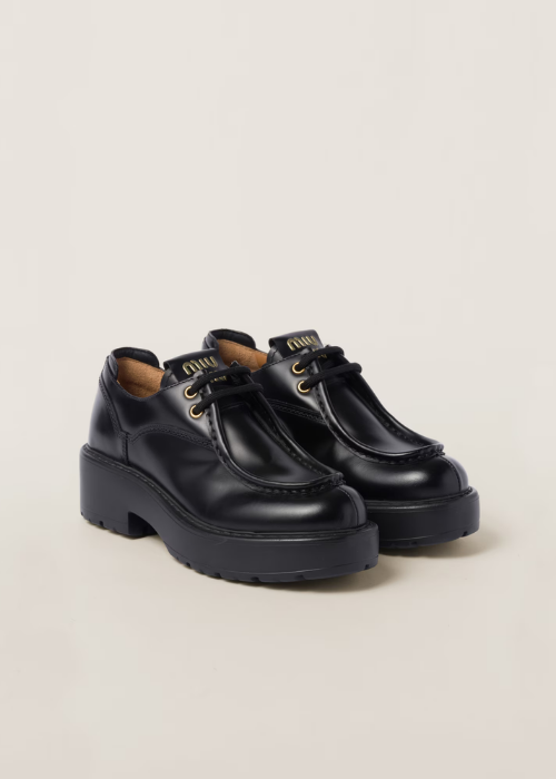 Black Leather Lace-up Shoes | Miu Miu