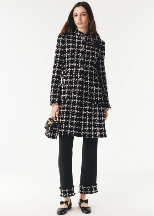 Trousers - Silk crepe & wool tweed, black