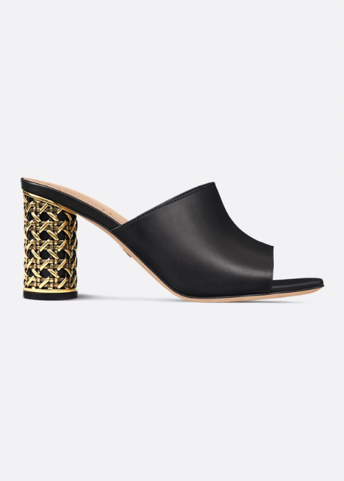 Dior Icon Heeled Slide Black Calfskin | DIOR
