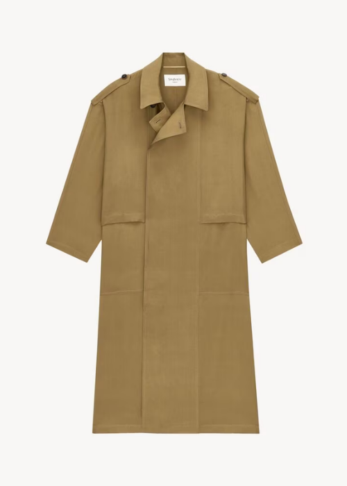 trench coat in silk twill in Green 