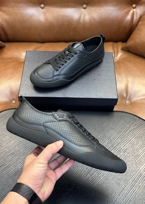 Prada Perforated Leather Low-Top Sneakers in Triple Black