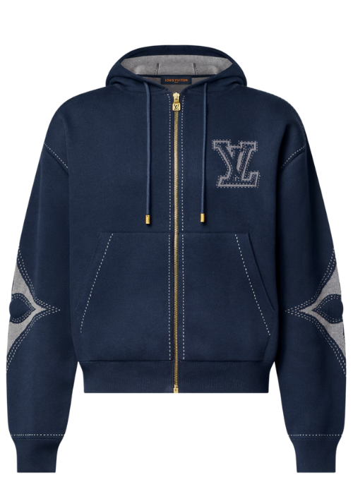 Graphic Intarsia Zipped Cotton Hoodie