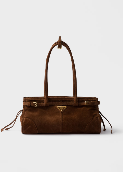 Prada Bonnie Medium Suede Handbag in Cocoa Brown