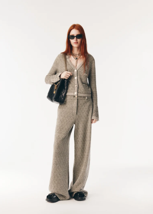 Trousers - Wool & cotton, grey, khaki & beige 