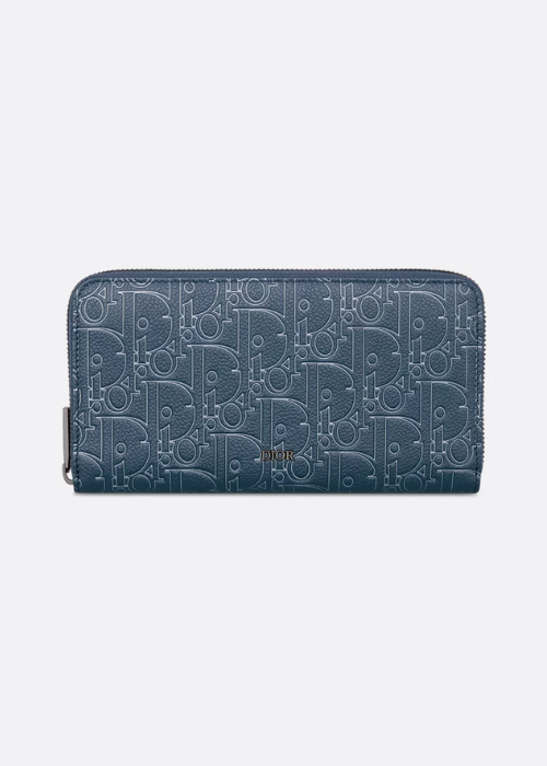 Long Zipped Wallet Navy Blue Dior Gravity Outline Leather | DIOR