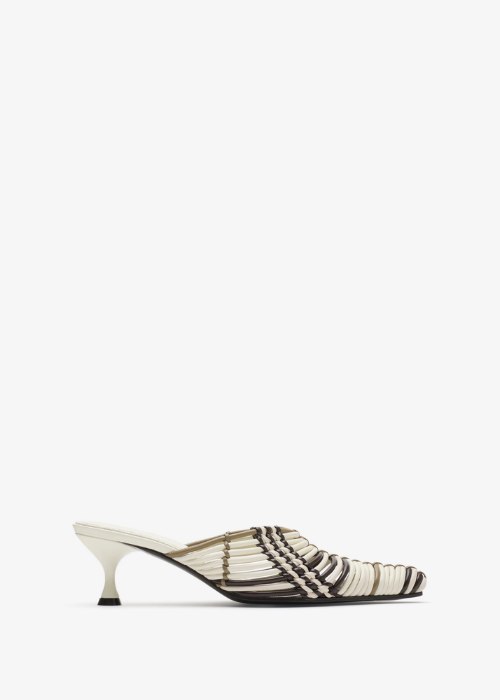 Check Woven Leather Cameo Mules in Light