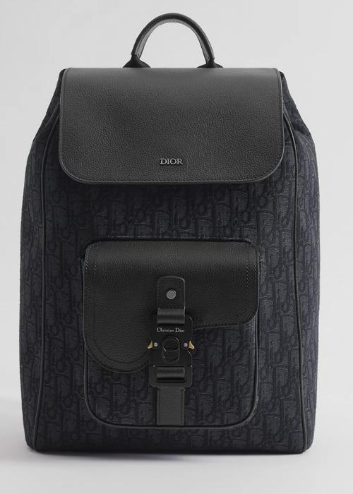 Saddle Backpack with Flap Black Dior Oblique Jacquard 