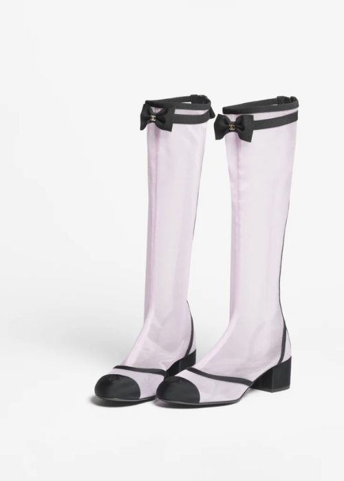 High boots - Mesh & grosgrain, light pink