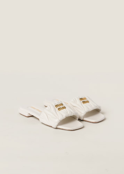 White Matelassé Nappa Leather Slides | Miu Miu