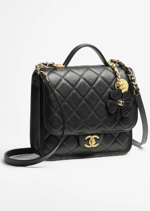 Grained Shiny Calfskin & Gold-Tone Metal