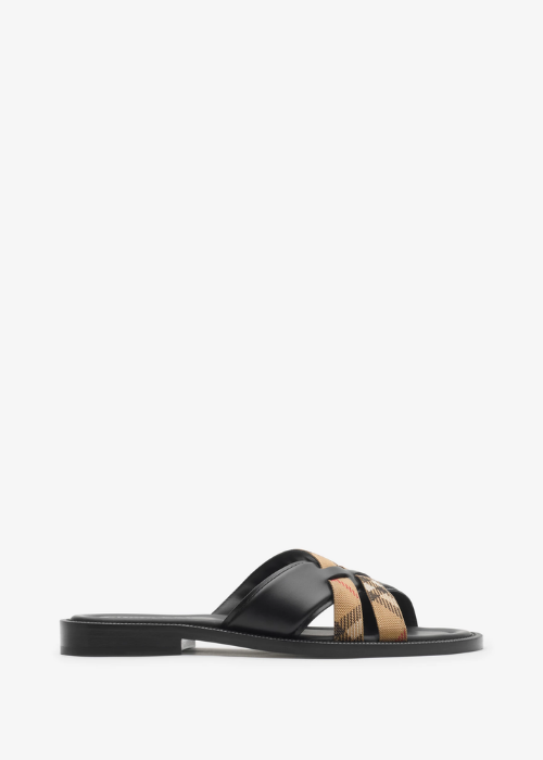 Check and Leather Drift Sandals? in Black