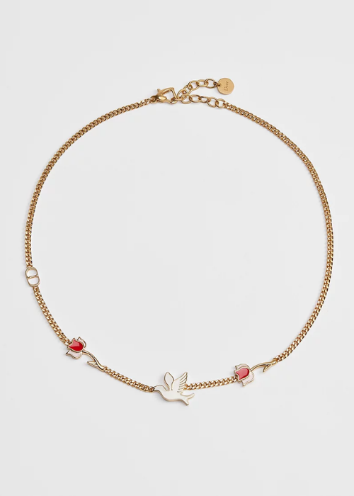 Dioramour Doves & Roses Necklace Gold-Finish Meta