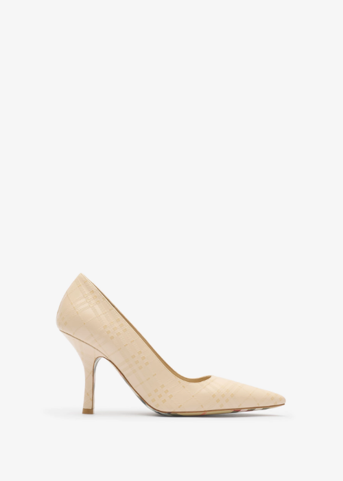 Check Leather Dame High Pumps in Putty 