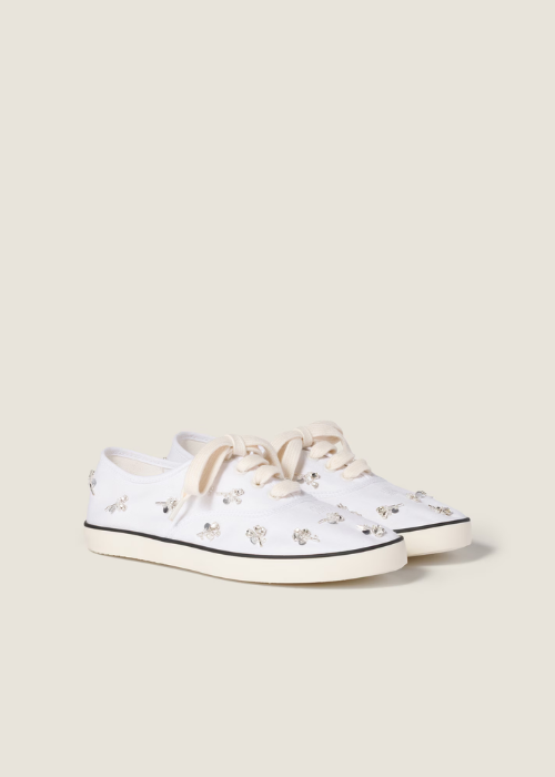 White Embroidered Drill Sneakers | Miu Miu