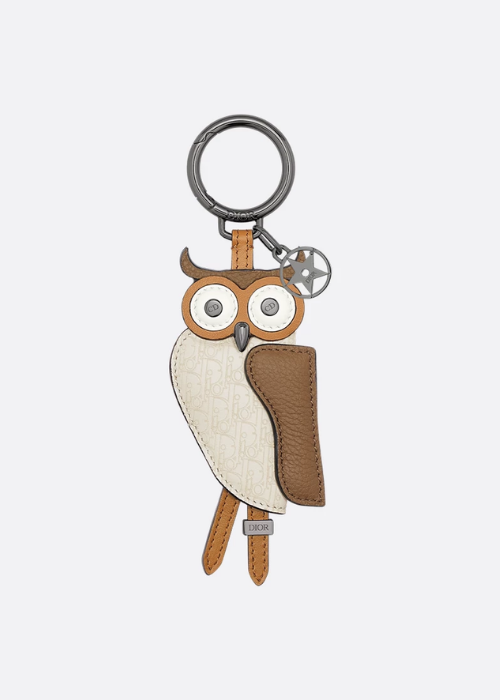 Dior Saddle Owl Key Ring in brown smooth calfskin,