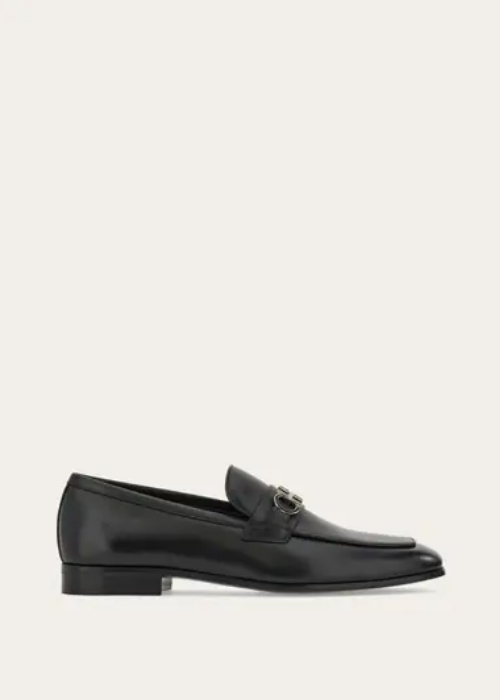 Ferragamo Gancini-plaque loafers, a black leather