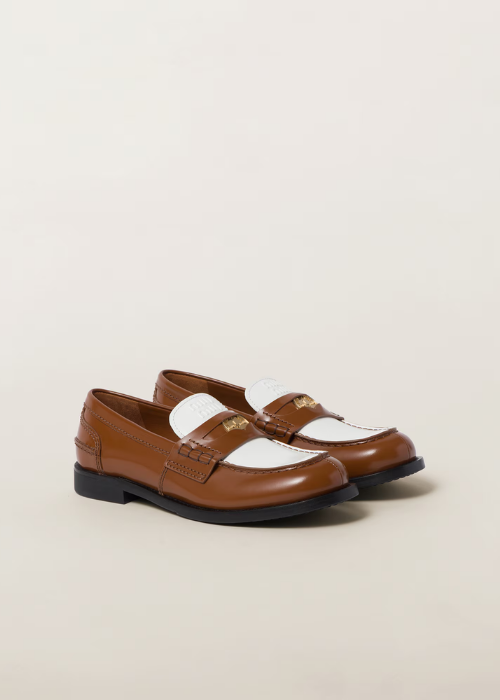 Miu Miu two-tone Leather Penny Loafers | Brown