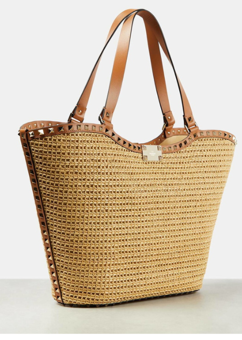 Valentino Rockstud Raffia Tote Bag