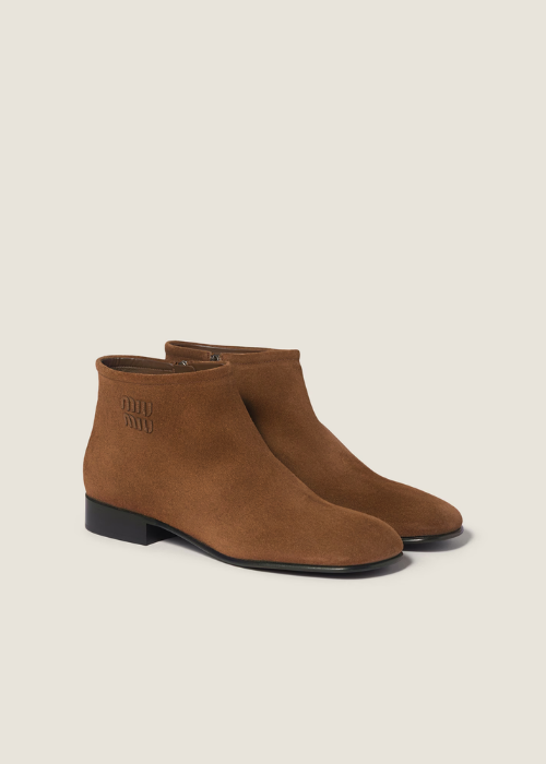 Cocoa Brown Suede Booties | Miu Miu