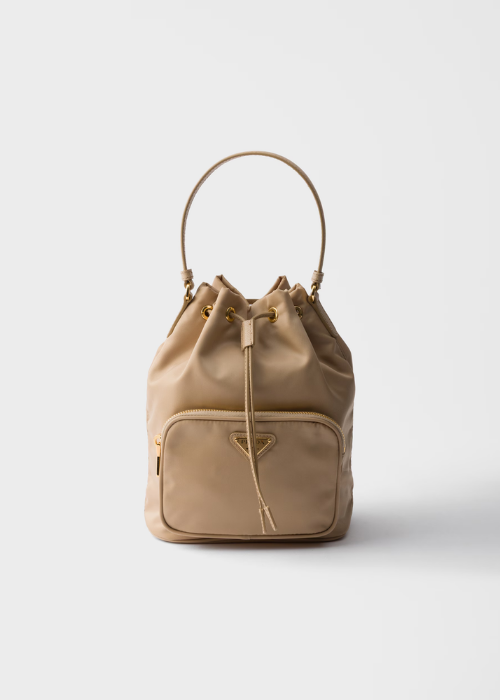 Prada Duet Re-Nylon Bucket Bag in Desert Beige