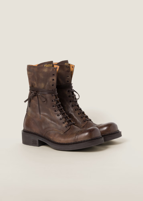 Miu Miu Leather Laced Boots (35mm) | Brown