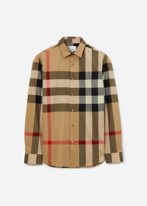 Beige Check Motif Shirt is a cotton