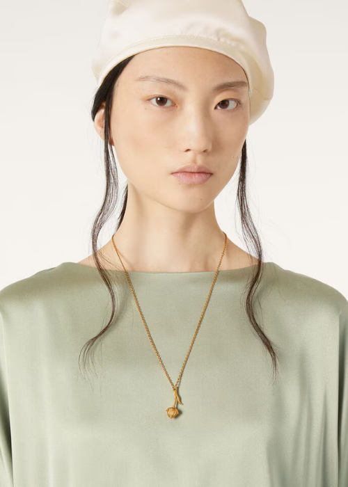 Linen Flower Bud Necklace Brass Jewel Sun Gold