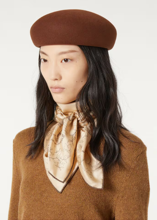 Maestri Del Lino Foulard 90x90 Silk Cream/Coffee Brown